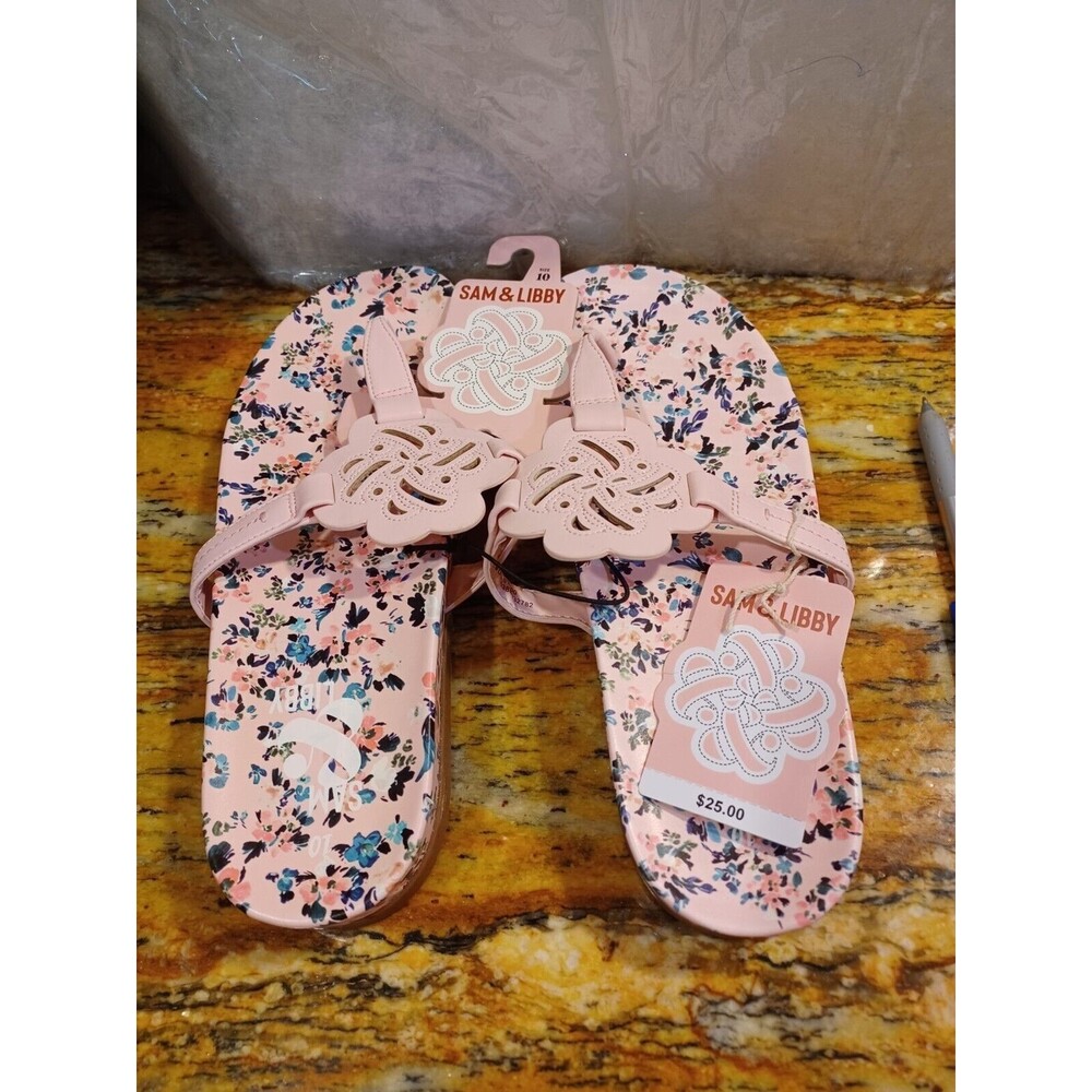NWT Sam & Libby flowered pink flip flop sandal size 10 Ladies clearance Lovely